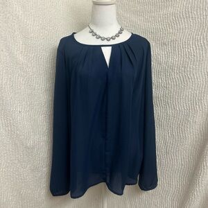 Pleione Women’s Blouse Size XL Navy Blue Flowy Top Boho